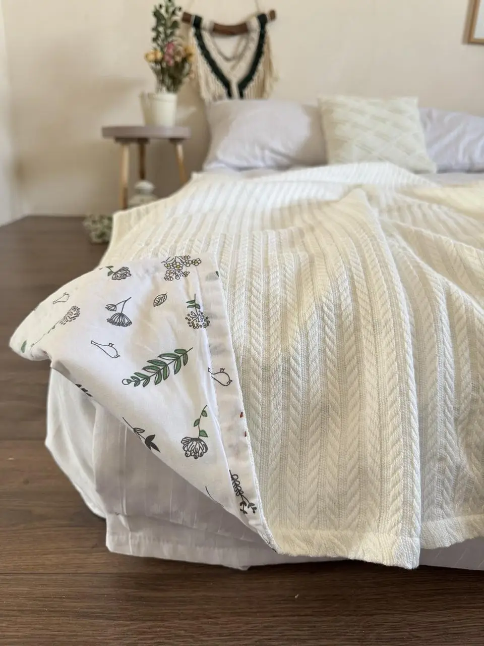 Покрывало детское Косичка kids хлопковое молочного цвета 160х220 см - 330913
