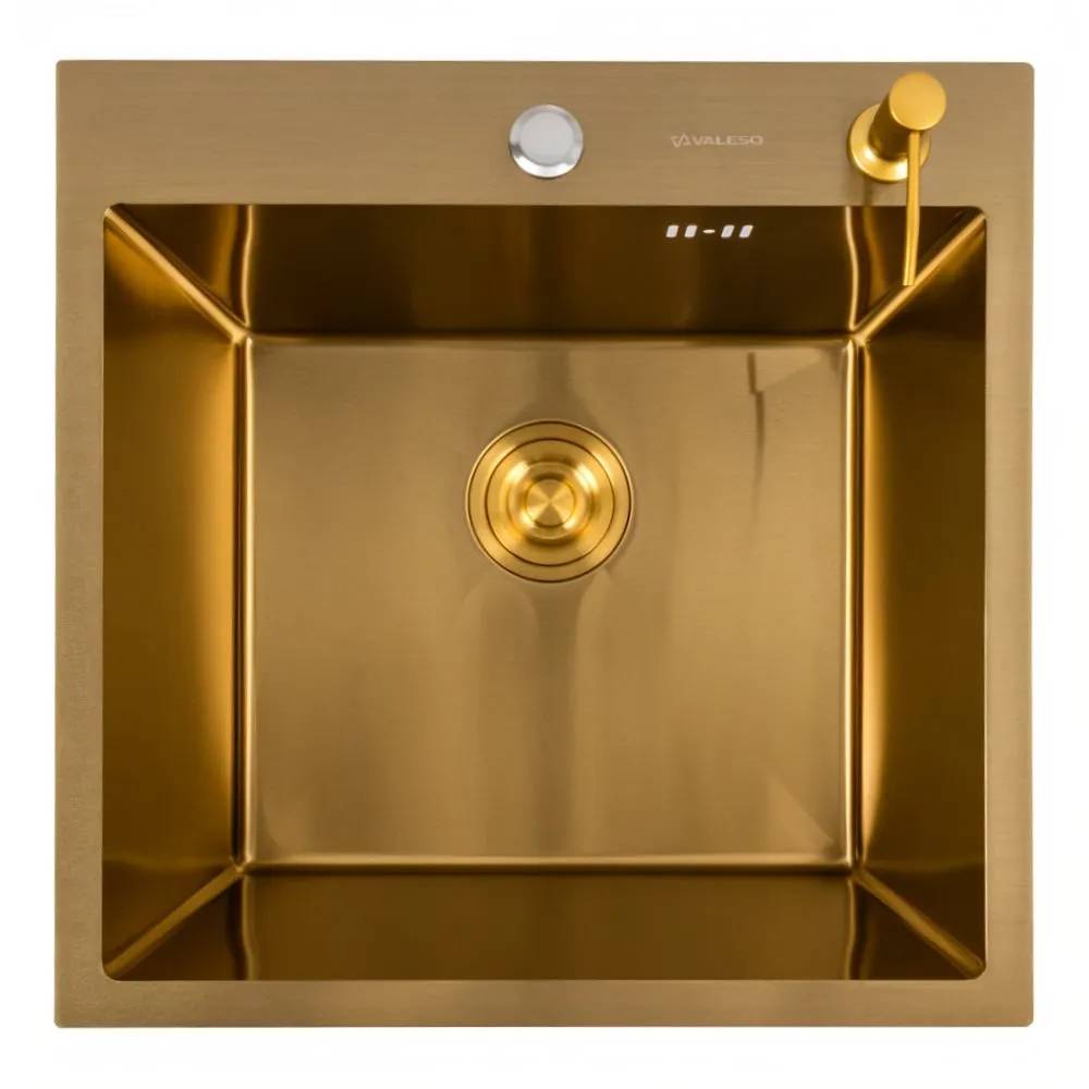 Кухонная мойка 50×50 PVD Gold Valeso Handmade (круглый сифон, 3,0/0,8) - 331489