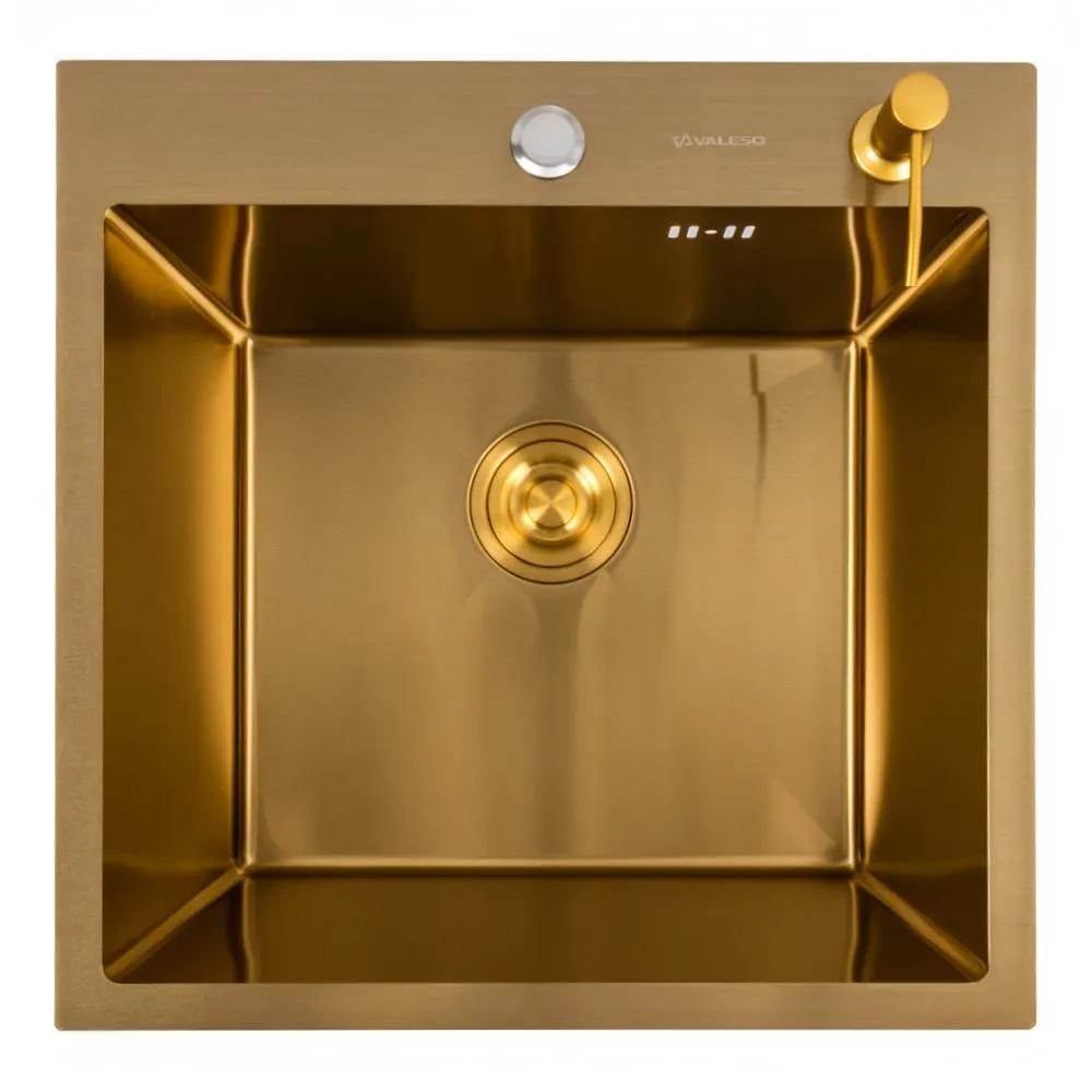Кухонная мойка 50×50 PVD Gold Valeso Handmade (круглый сифон, 3,0/0,8) - 331489