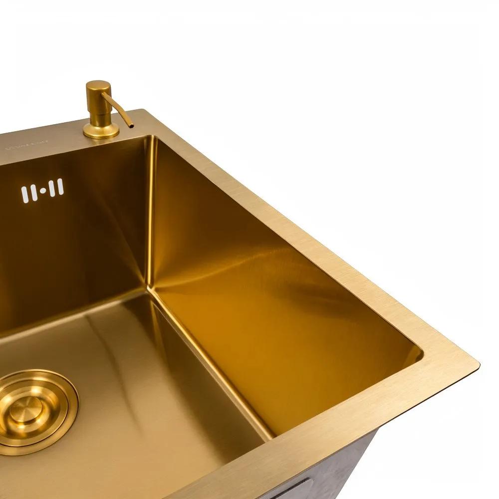 Кухонная мойка 50×50 PVD Gold Valeso Handmade (круглый сифон, 3,0/0,8) - 331491