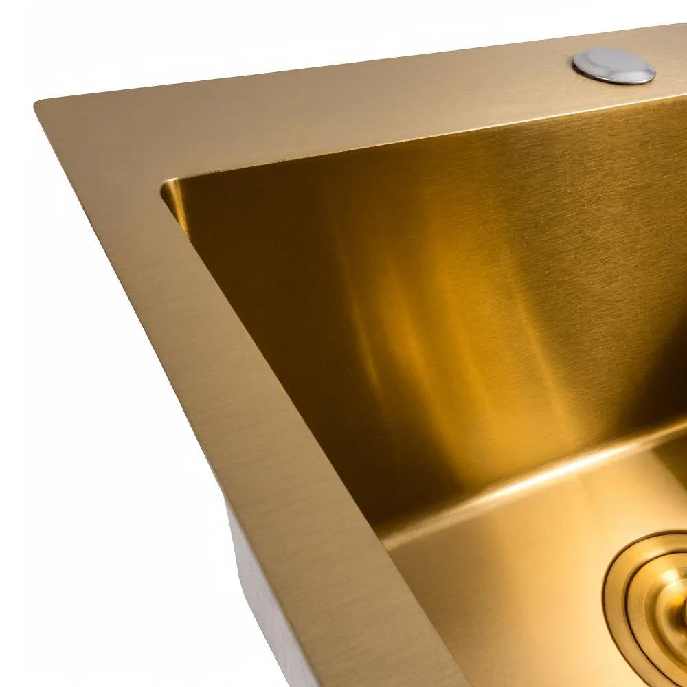 Кухонная мойка 50×50 PVD Gold Valeso Handmade (круглый сифон, 3,0/0,8) - 331492