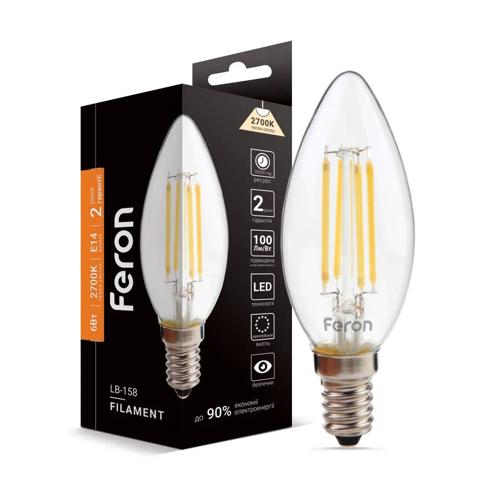 Світлодіодна лампа Feron Filament LB-158 6Вт E14 2700K - 342213