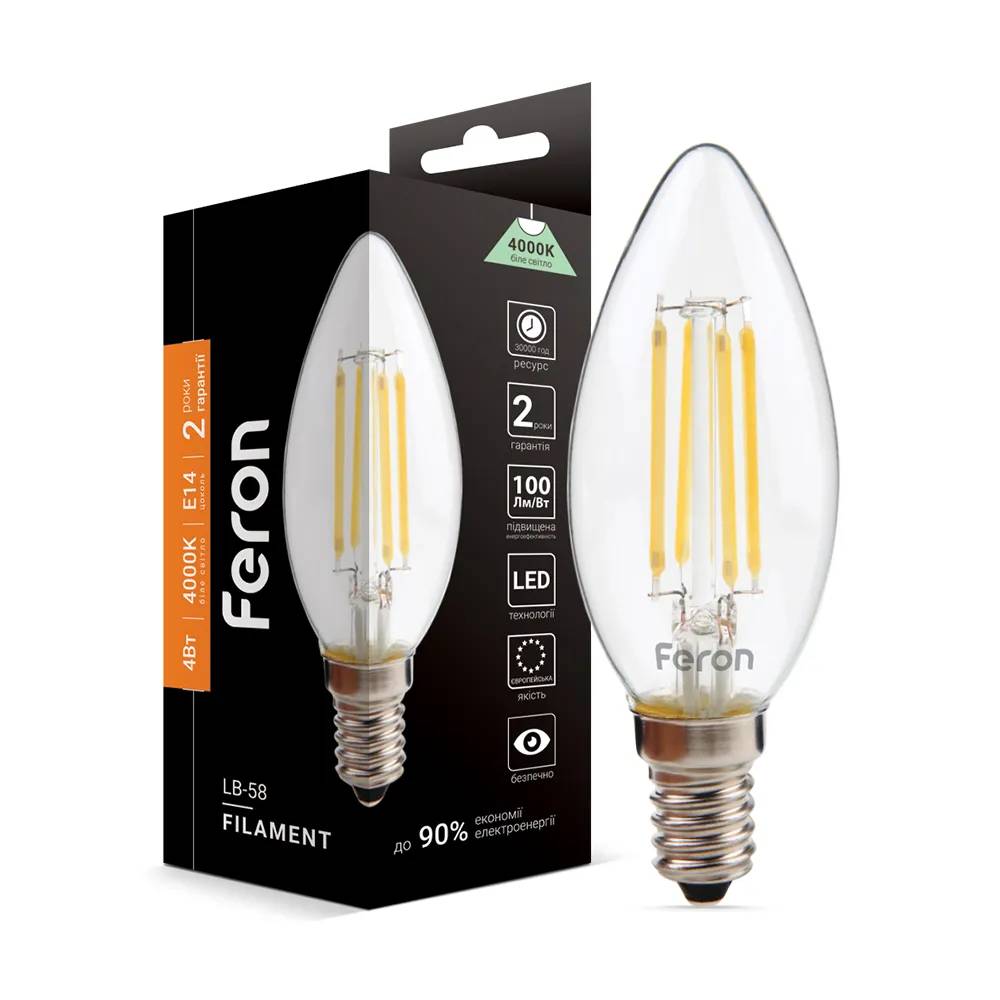 Світлодіодна лампа Feron Filament LB-58 4Вт E14 4000K - 342227