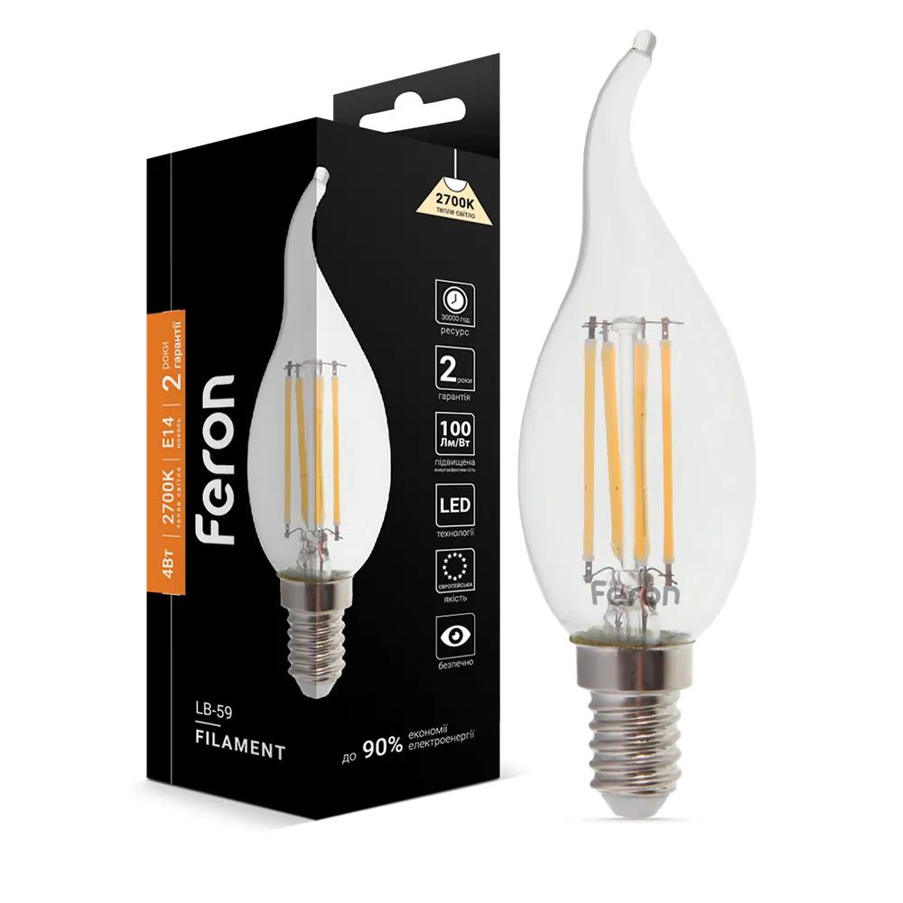 Світлодіодна лампа Feron Filament LB-59 4Вт E14 2700K свічка на вітрі - 342231