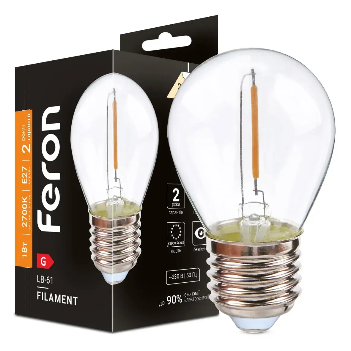 Світлодіодна лампа Feron Filament LB-61 1Вт E27 2700K прозора - 342235