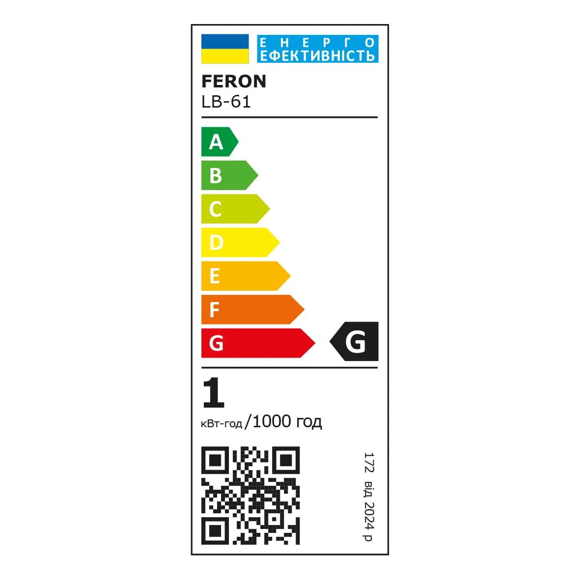Світлодіодна лампа Feron Filament LB-61 1Вт E27 2700K прозора - 342237