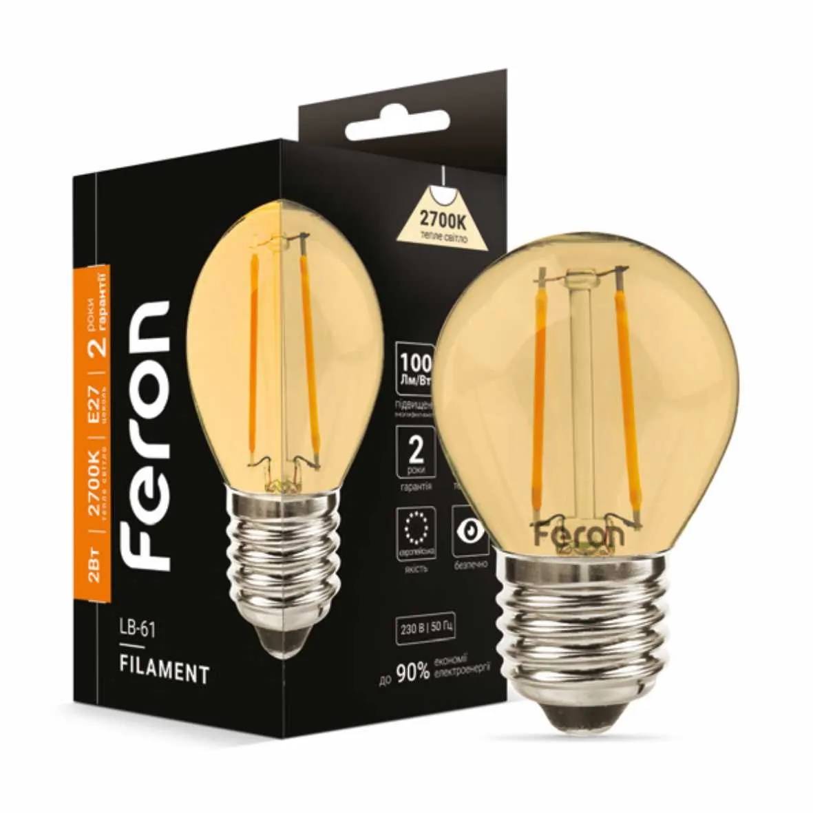 Світлодіодна лампа Feron Filament LB-61 2Вт E27 2700K золото - 342238