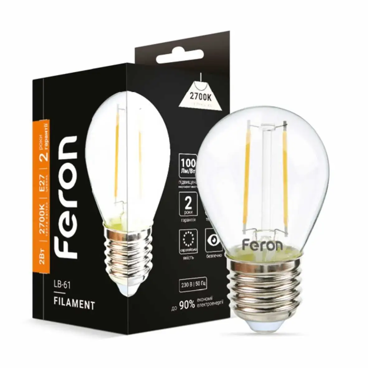 Светодиодная лампа Feron Filament LB-61 2Вт E27 2700K прозрачная - 342239