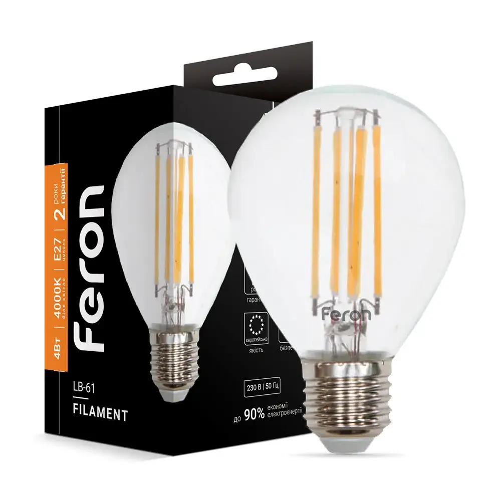 Світлодіодна лампа Feron Filament LB-61 4Вт E27 4000K - 342244