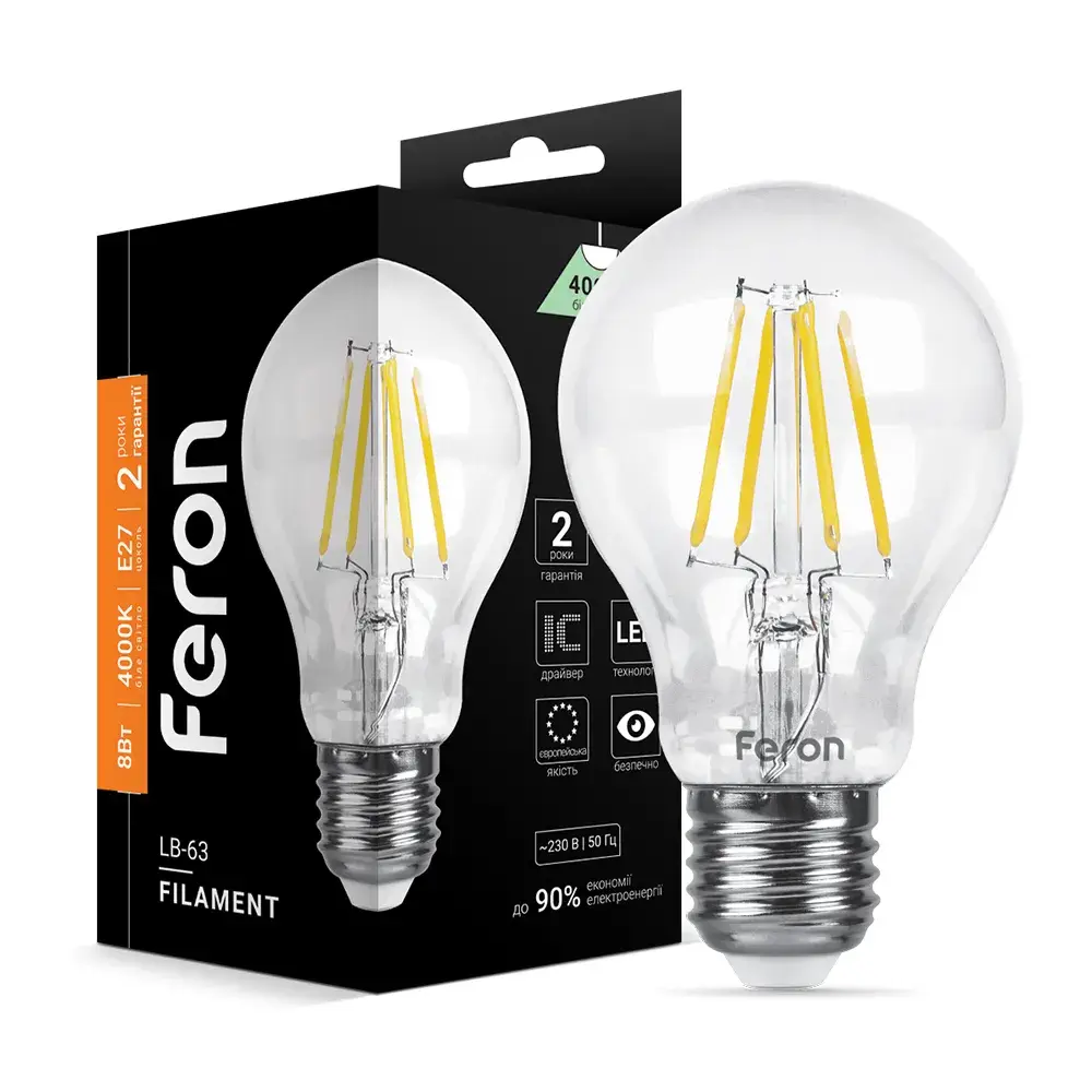 Світлодіодна лампа Feron Filament LB-63 8Вт E27 4000K - 342246