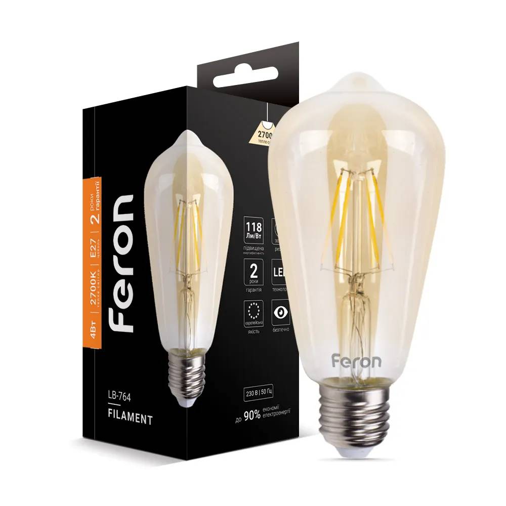 Світлодіодна лампа Feron Filament LB-764 4Вт E27 2700K EDISON ST64 золото - 342250