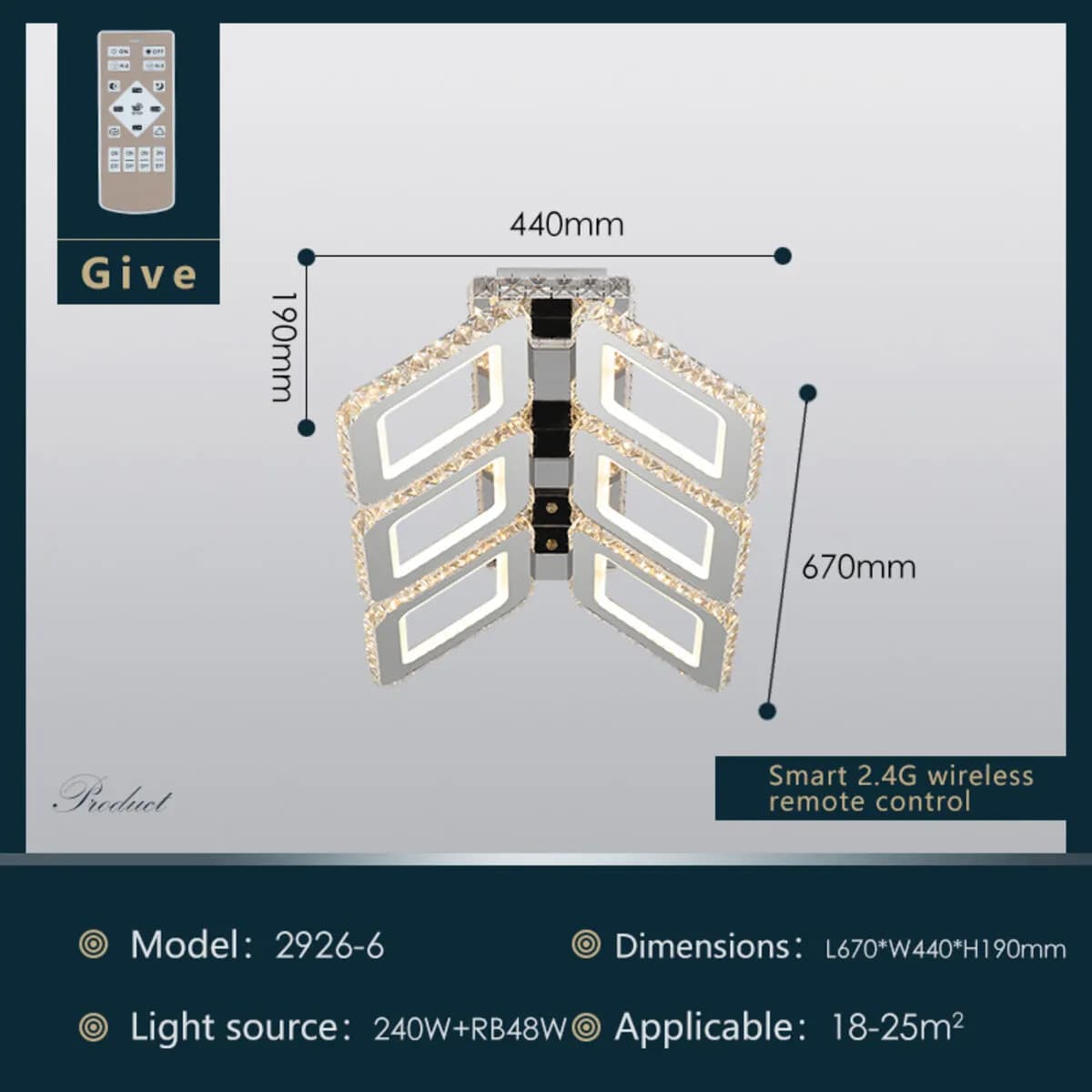Люстра світлодіодна акрилова Sirius 2926-6 240W+48W - 095760625