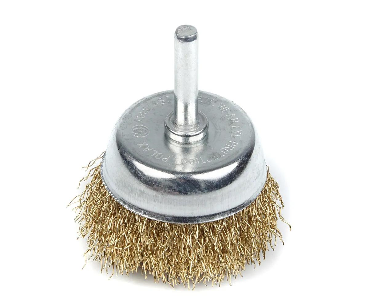 Щетка чашечная 50 мм, для дрели, 1/4", гофр. пров., латунированная Polax (54-171) - 356120