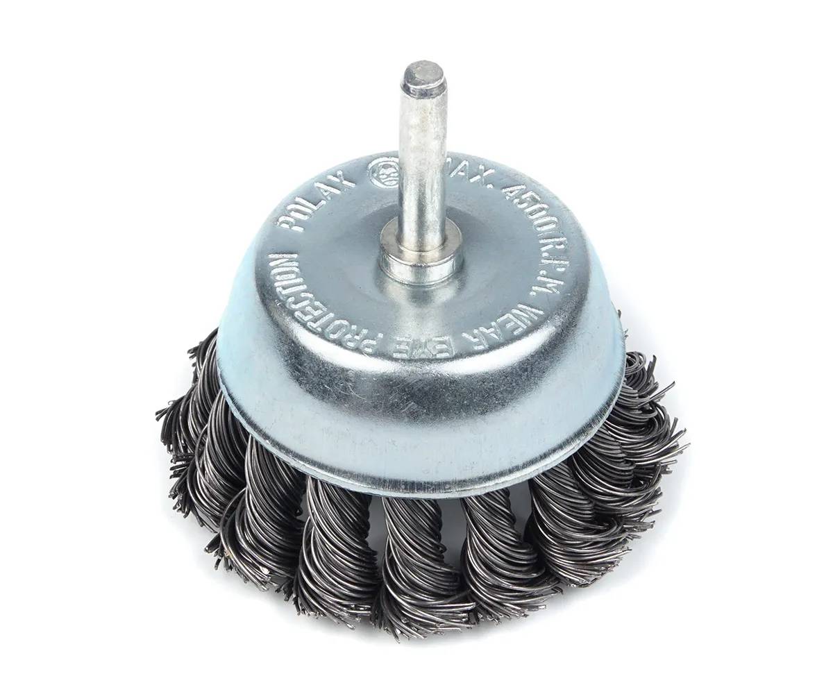 Щетка чашечная 75 мм, для дрели, 1/4", витая проволока Polax (54-170) - 356128
