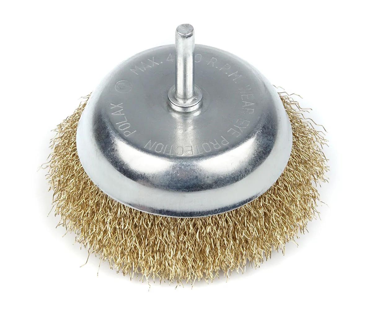 Щітка чашкова 100 мм, для дриля, 1/4", гофр. пров., латунована Polax (54-173) - 356131
