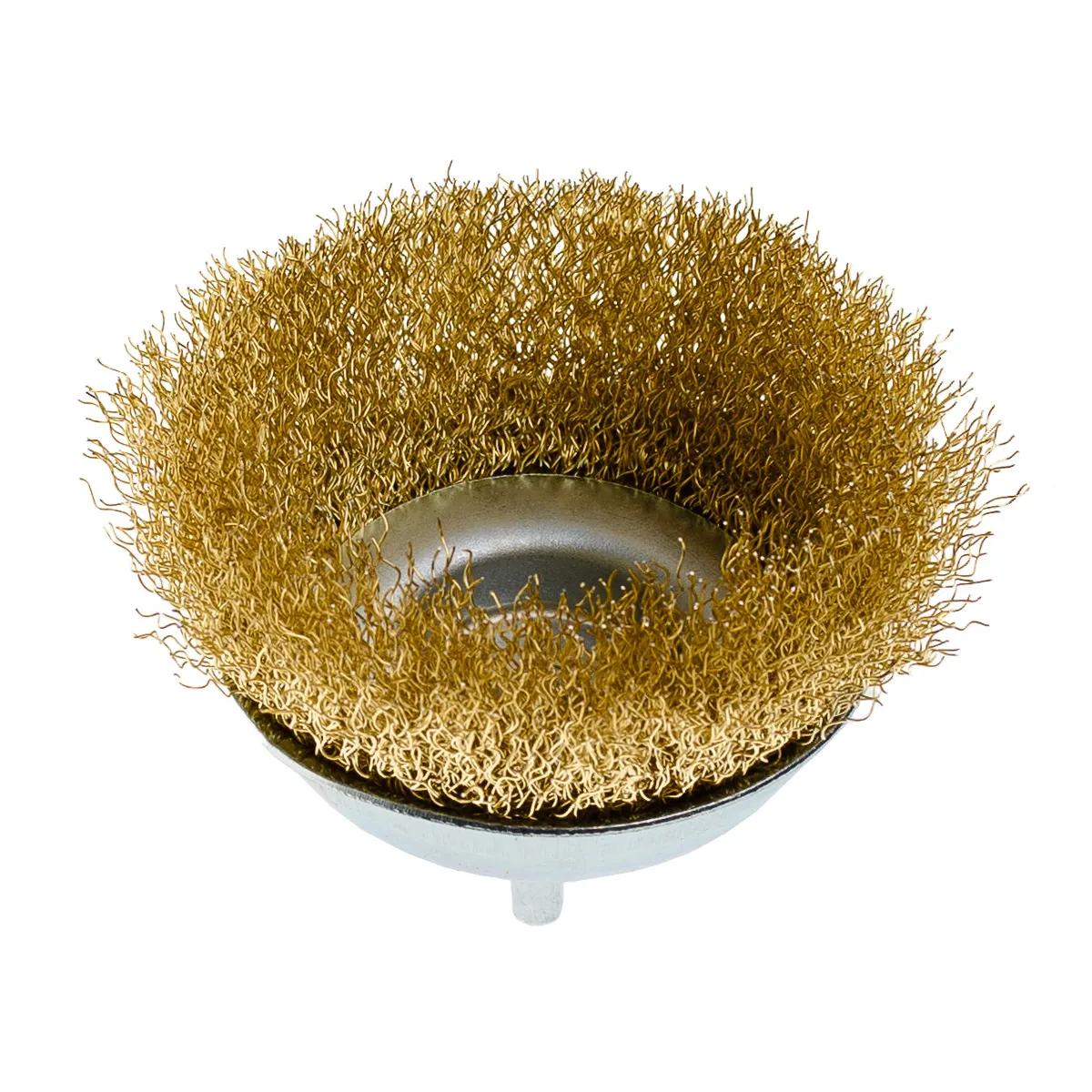 Щітка чашкова 100 мм, для дриля, 1/4", гофр. пров., латунована Polax (54-173) - 356135