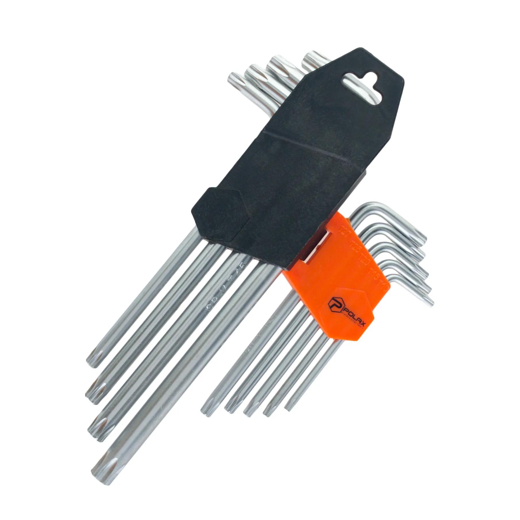 Набор шестигранных TORX ключей Polax Г-образных удлиненных, 9 предметов, Т10-Т50, Cr-V (25-008) - 356839