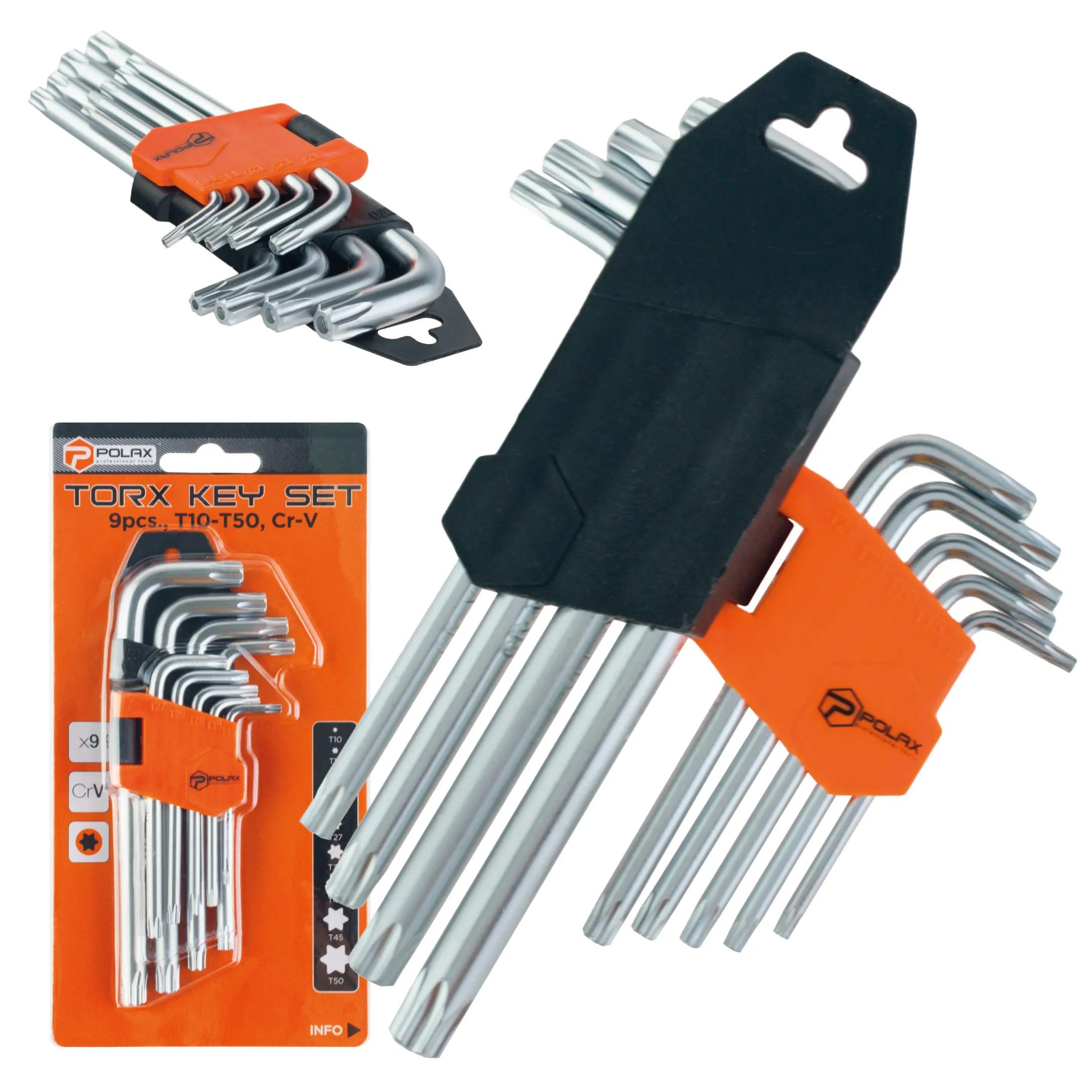 Набор шестигранных TORX ключей Polax Г-образных, 9 предметов, Т10-Т50, Cr-V (25-007) - 356845