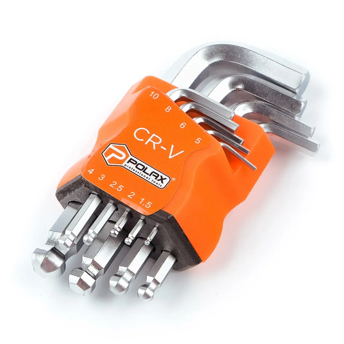 Набір шестигранних ключів Polax Г-подібних з кулею 9 предметів, 1.5-10 мм, Cr-V (25-009) - 356851