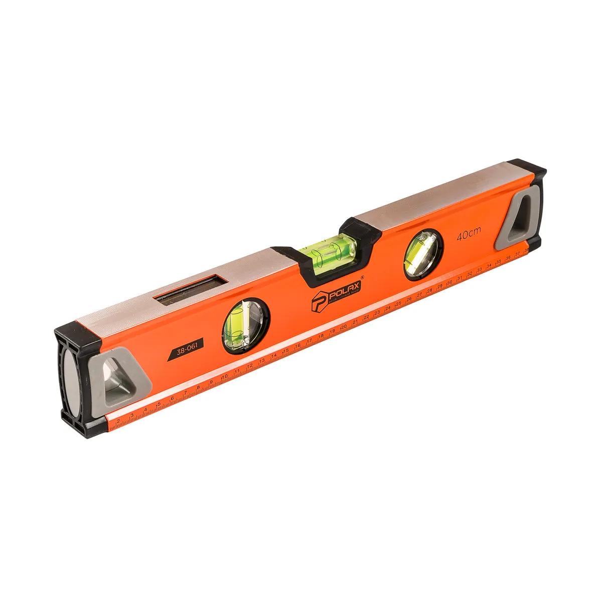 Рівень будівельний алюмінієвий посилений Polax 400 мм 3 капсули (38-061) - 357049
