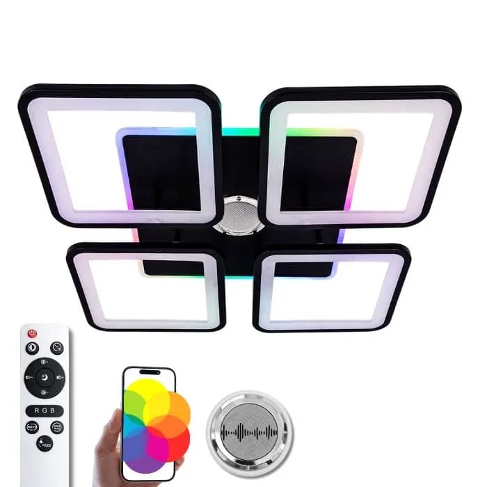 Потолочная светодиодная люстра с музыкальной колонкой и RGB-подсветкой для гостиной и спальни VALESO YZD1268 Черная - 360055