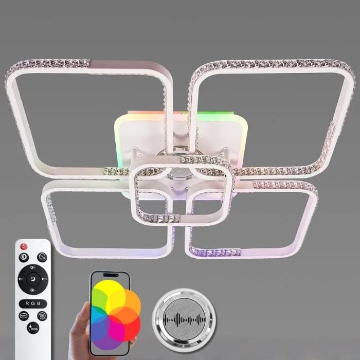 Люстра стельова світлодіодна з музичною колонкою та RGB підсвіткою для великої вітальні VALESO YZD1271 Білий - 446561158