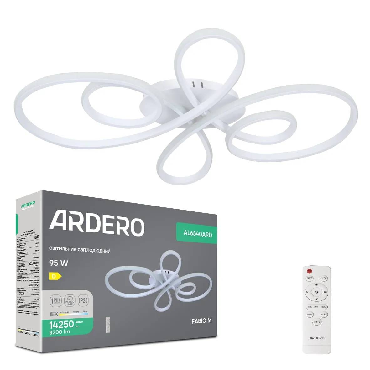 Світлодіодна люстра Ardero AL6540ARD FABIO M 95Вт білий - 364385