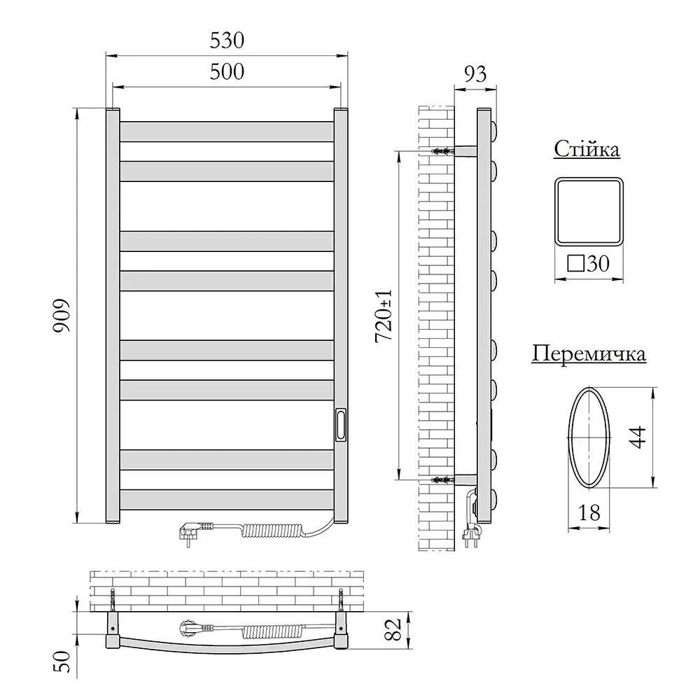 Рушникосушарка електрична Laris Зебра Атлант ЧФЧ8 500 х 900 Е (підкл. справа) R3 - 367444