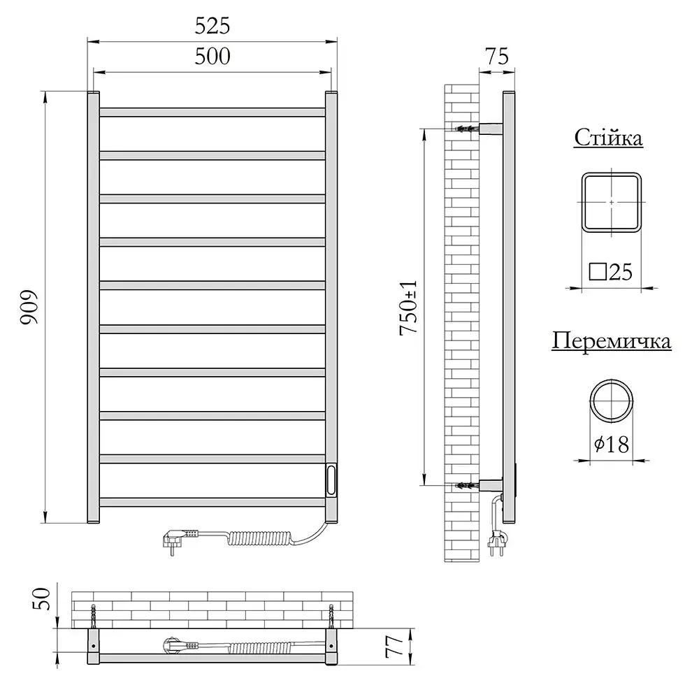 Рушникосушарка електрична Laris Зебра Альфа ЧФЧ10 500 х 900 Е (підкл. справа) R3 - 367456