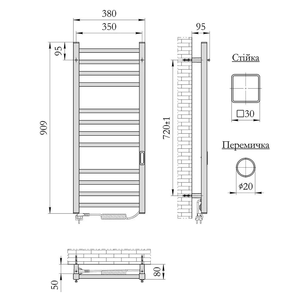 Рушникосушарка електрична Laris Зебра Альфа ЧФЧ12 350 х 900 Е (підкл. справа) R3 - 367492