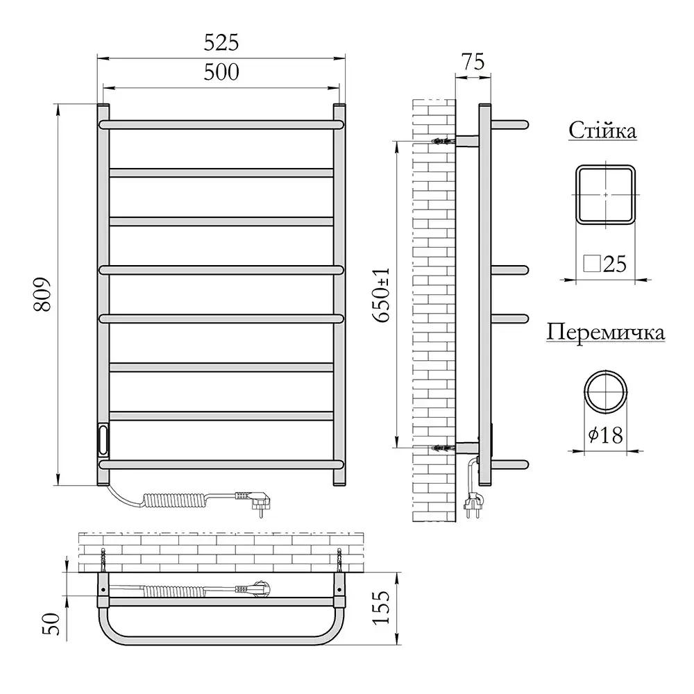 Полотенцесушитель электрический Laris Зебра Комфорт ЧК8 500 х 800 Э (подкл. слева) R3 - 367766