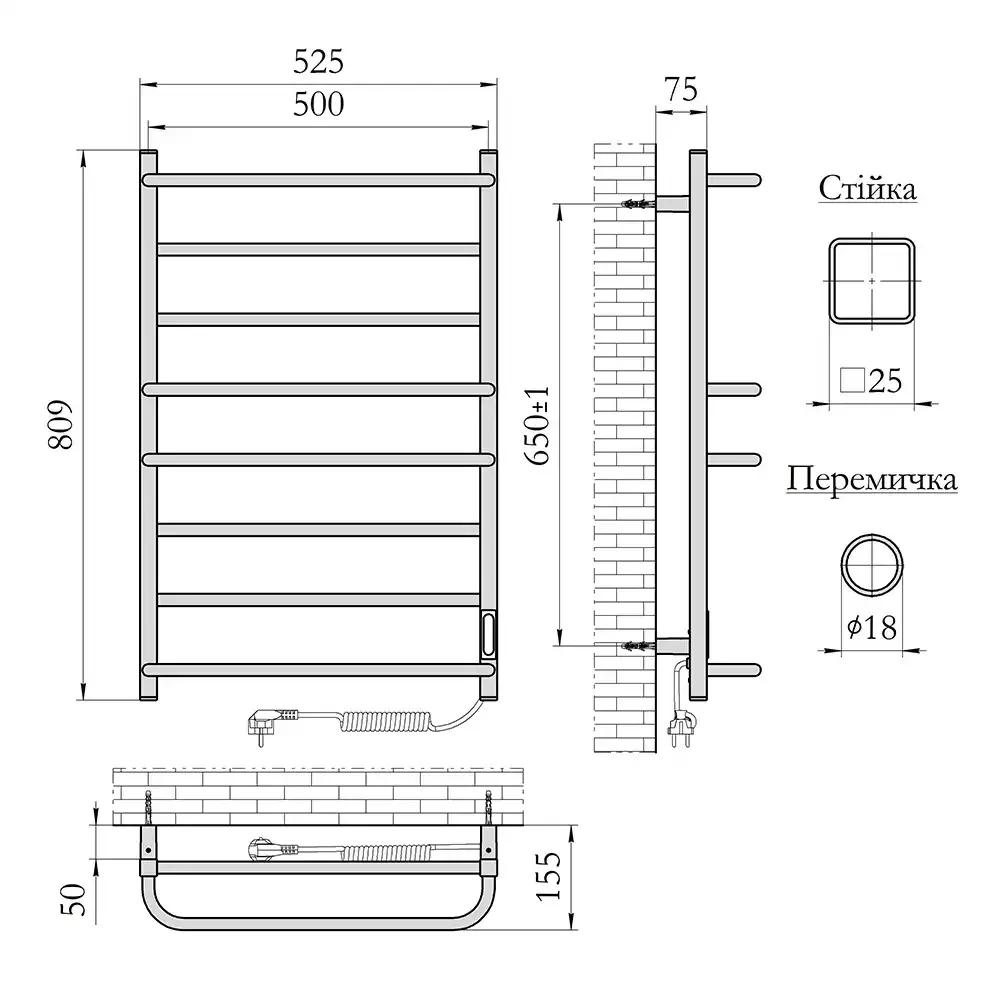 Рушникосушарка електрична Laris Зебра Комфорт ЧФЧ8 500 х 800 Е (підкл. справа) R3 - 367952
