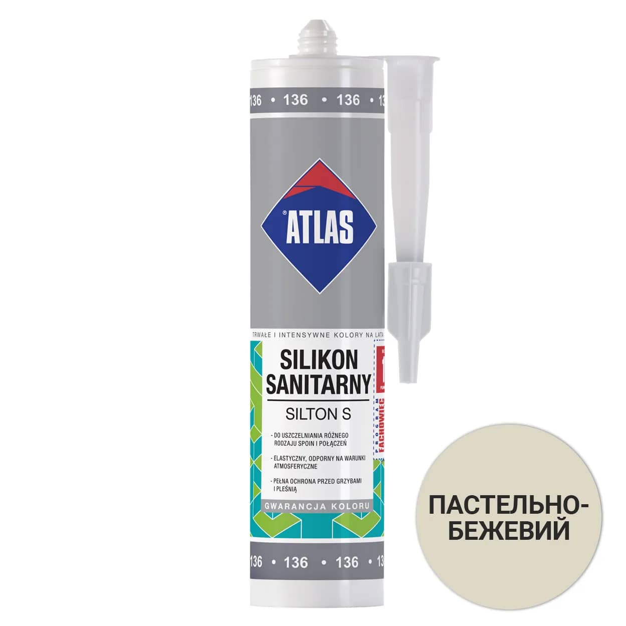 018 Герметик Atlas Silton S силікон санітарний 280мл пастельно-бежевий - 377610