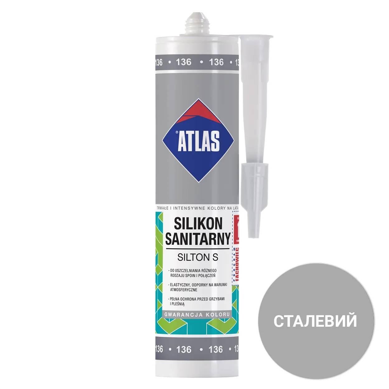 203 Герметик Atlas Silton S силікон санітарний 280мл сталевий - 377651