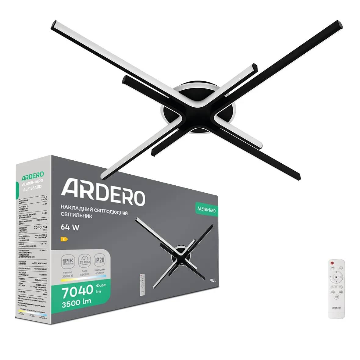 Світлодіодний накладний світильник Ardero AL6185-1ARD MILL 64Вт чорний - 381159