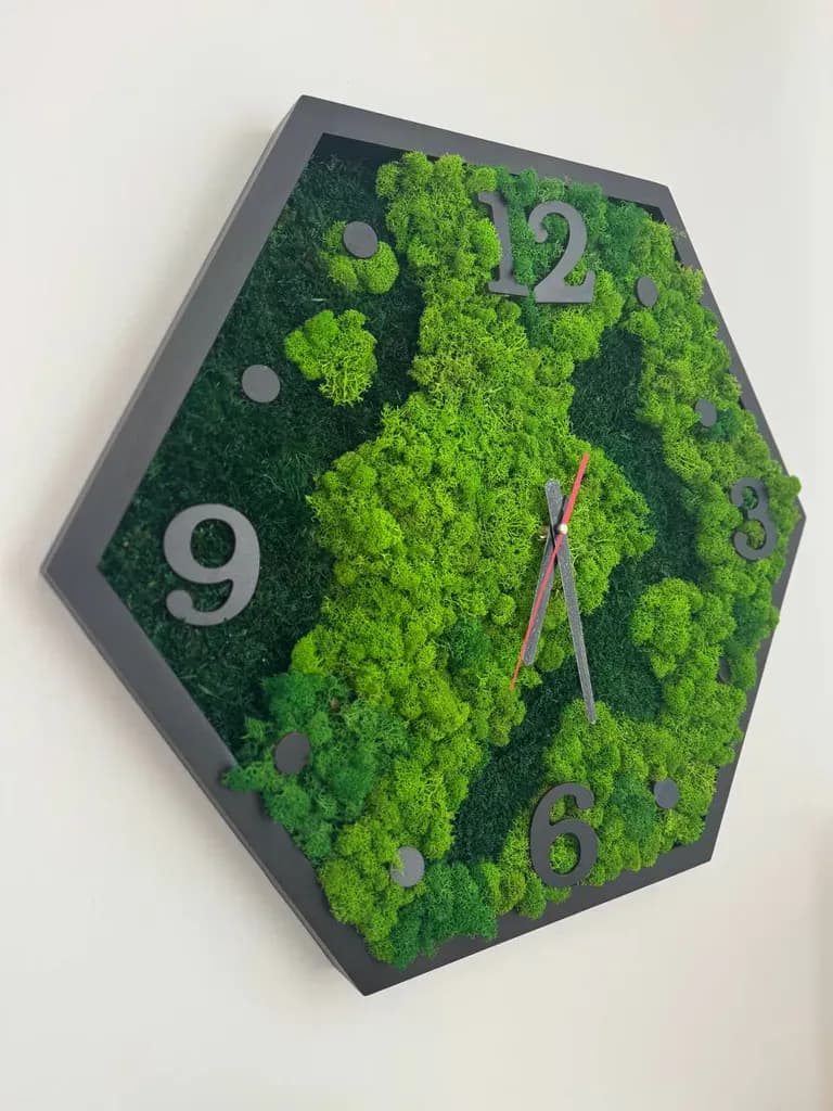 Настінний годинник з моху Шестикутник Натур-Мікс - 60 см - 382610