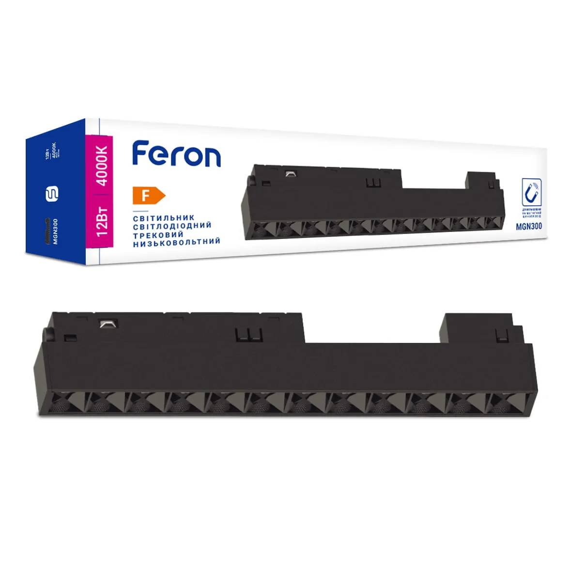 Светодиодный магнитный трековый светильник Feron MGN300 12Вт 4000K черный - 383991