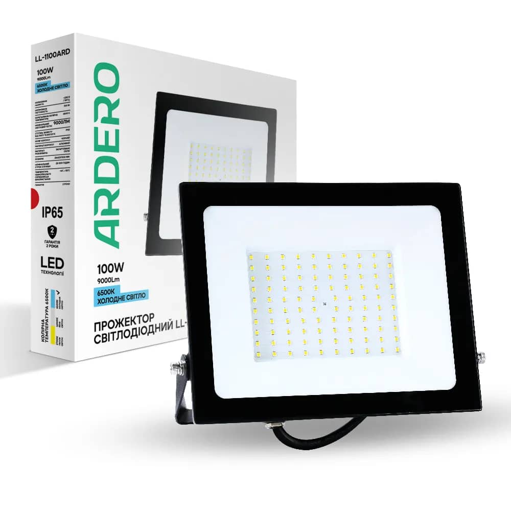 Світлодіодний прожектор Ardero LL-1100ARD 100Вт 6500K чорний - 259785544