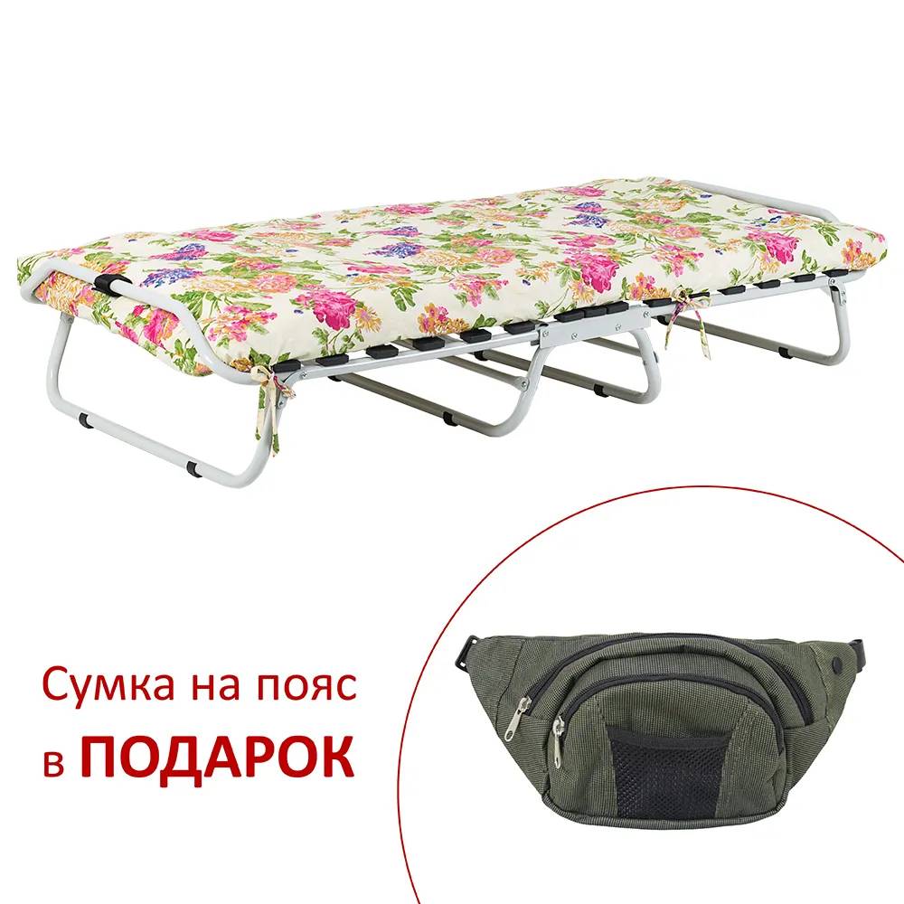 Ліжко складне розкладачка на ламелях Вітан d25 мм бязь, квіти - 386590