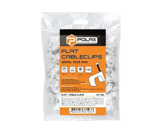 Скоба кабельная Polax плоская 12х5 мм с гвоздём, белая 100 шт. (37-134) - 393537