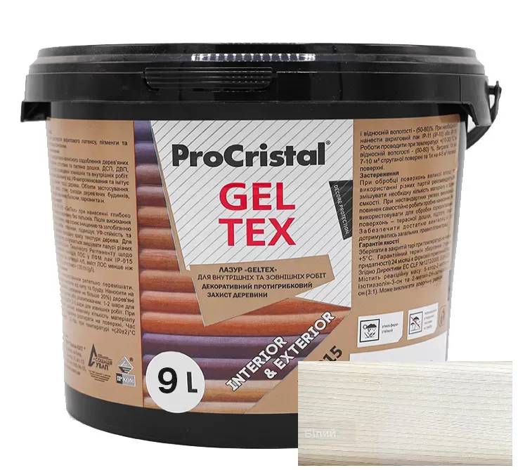 Лазур водно-дисперсійна акрилова антисептична ProCristal Geltex IР-015, 9 л, білий - 394895