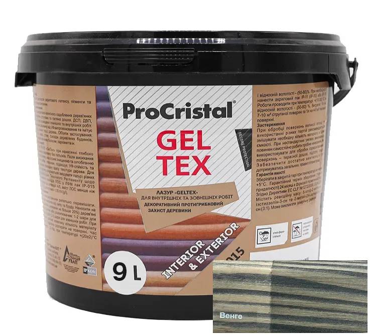 Лазур водно-дисперсійна акрилова антисептична ProCristal Geltex IР-015, 9 л, венге - 394900
