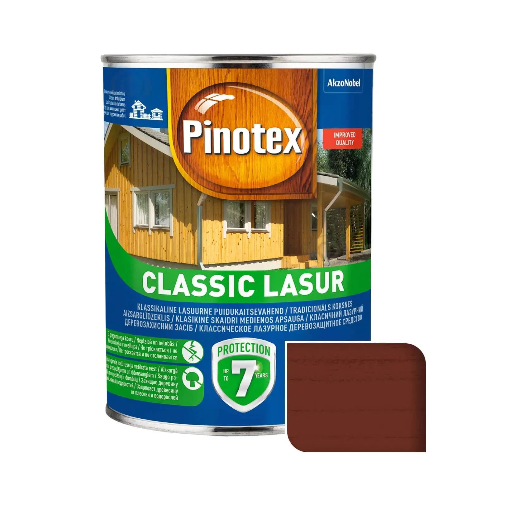Лазур для деревини Pinotex Classic Lasur, 1 л, червоне дерево, матовий - 395281