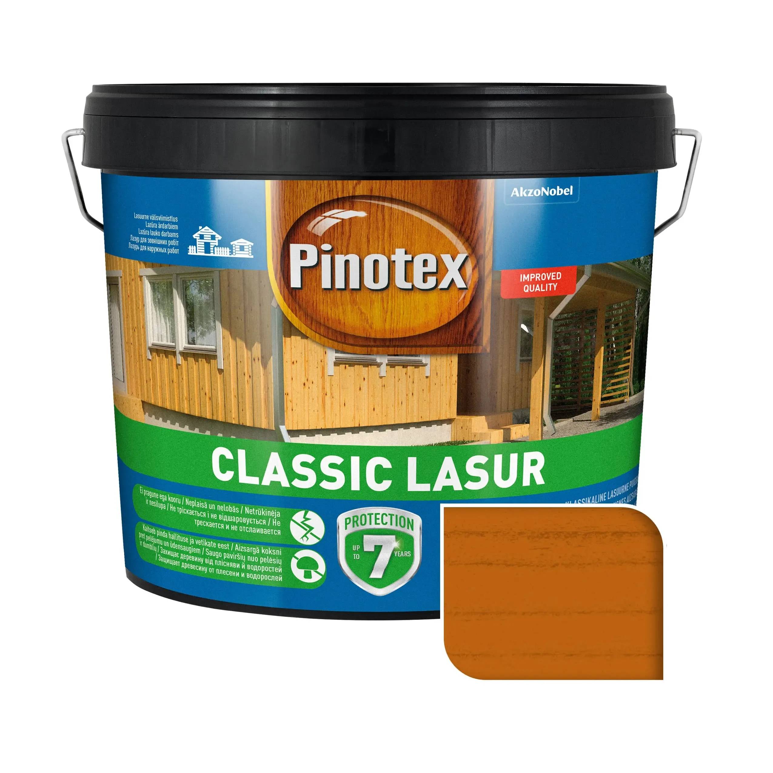 Лазур для деревини Pinotex Classic Lasur, 10 л, орегон, матовий - 395321