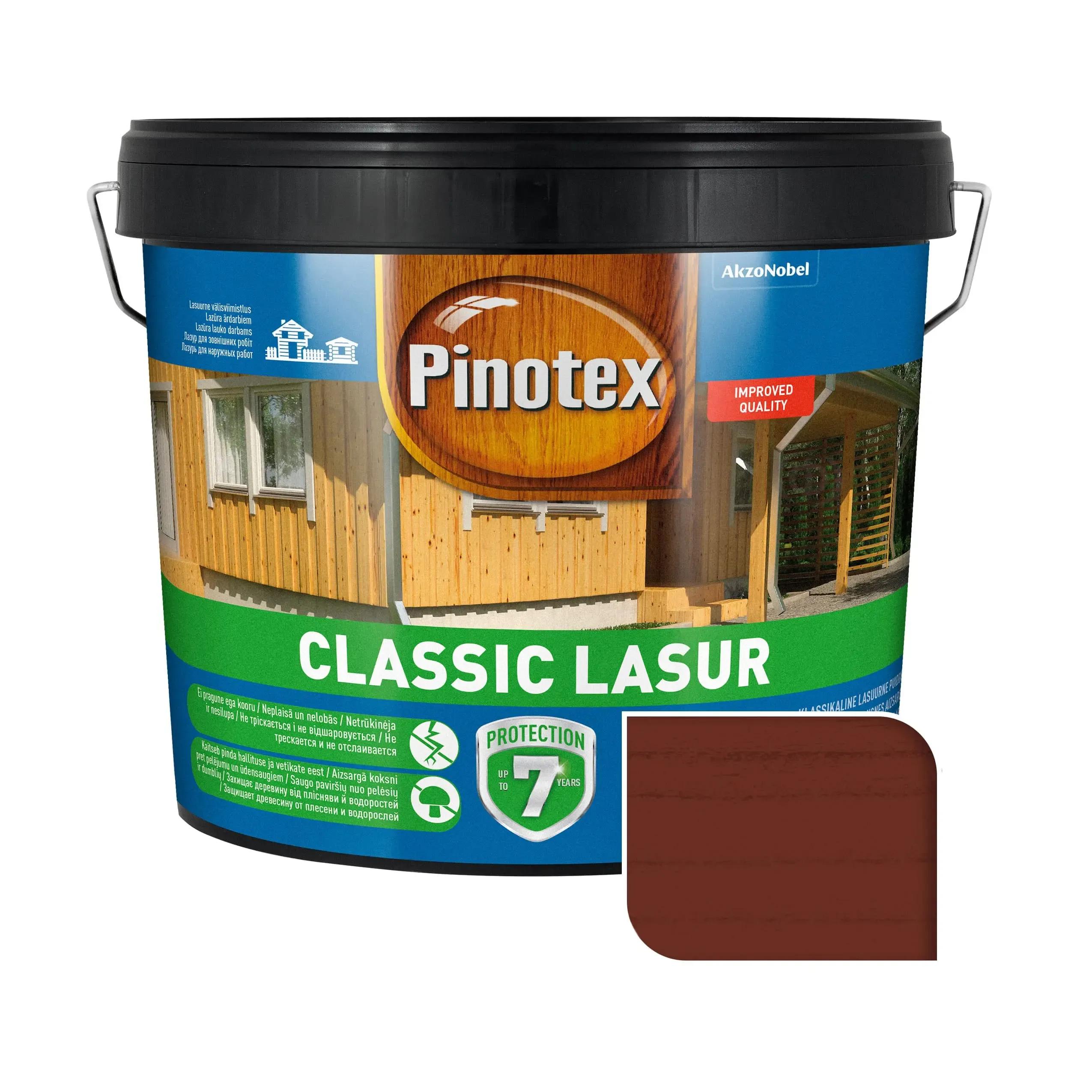 Лазур для деревини Pinotex Classic Lasur, 10 л, червоне дерево, матовий - 395351