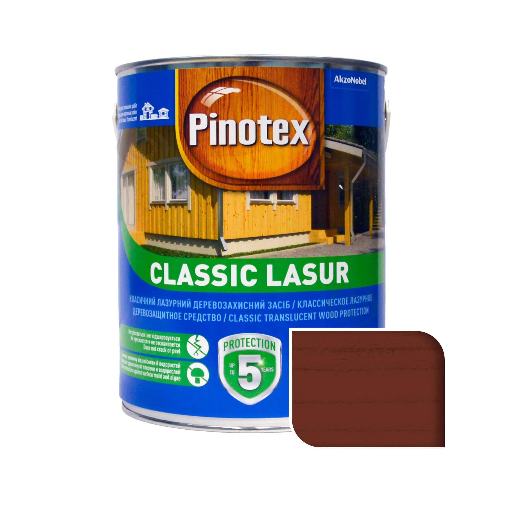 Лазур для деревини Pinotex Classic Lasur, 3 л, червоне дерево, матовий - 395421