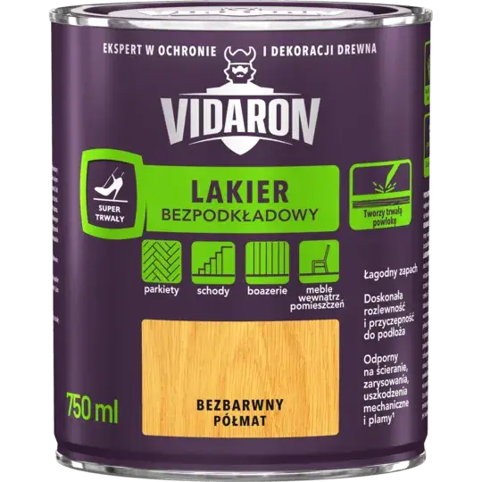 Лак для паркета без грунтовки Vidaron, 0,75 л, бесцветный, глянцевый - 396816