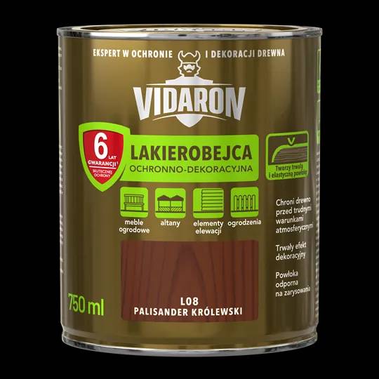 Лак захисно-декоративний для деревини Vidaron, 0,75 л, L08 королівський полісандр, глянсовий - 396876