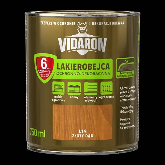 Лак защитно-декоративный для древесины Vidaron, 0,75 л, L19 золотой дуб, глянцевый - 396882