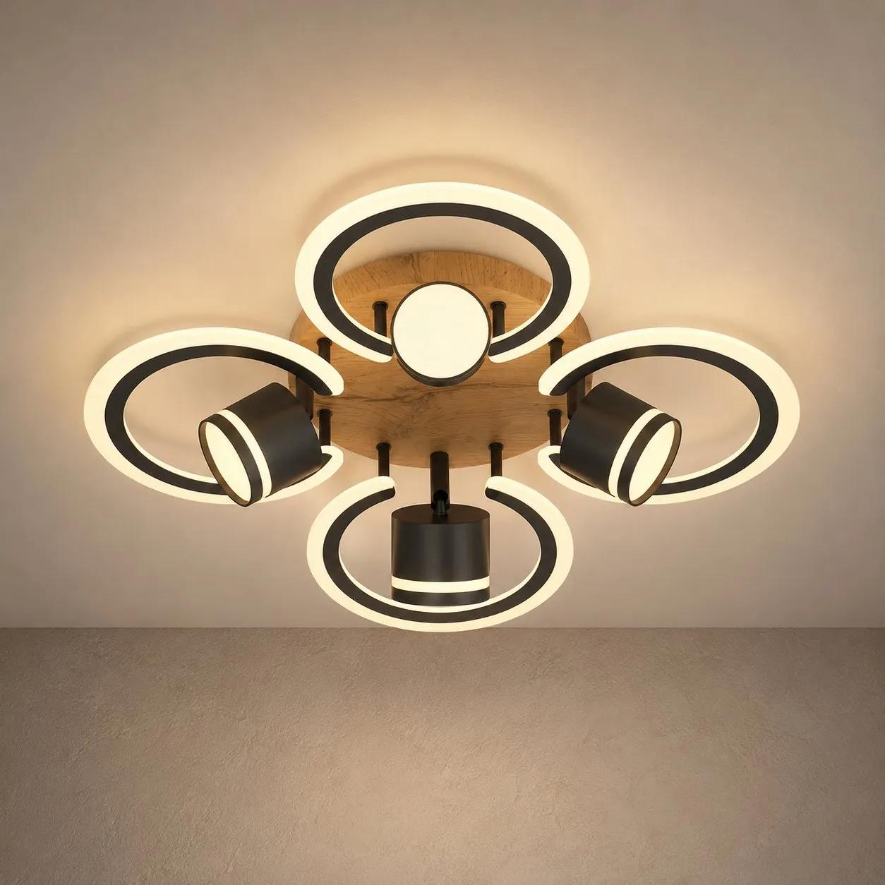 Люстра стельова VALESO LI9926B-4+4A BK+WOOD, чорний + дерево, LED - 397784